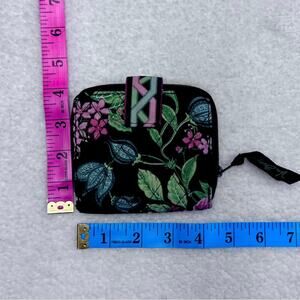 Vera Bradley Compact Floral Wallet - Black, Green Leaves, and Pink Flower